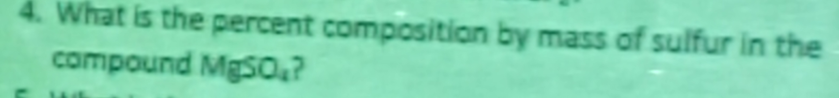 What is the percent composition by mass of sulfur in the 
compound MgSO_4