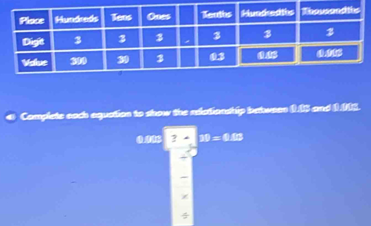 Complete each equction to show the relatfonship between (1.5 and 1.115.
0.1 2 10=0.13