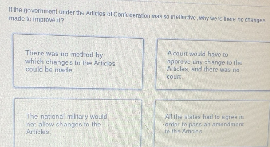 Solved: If the government under the Articles of Confederation was so ...