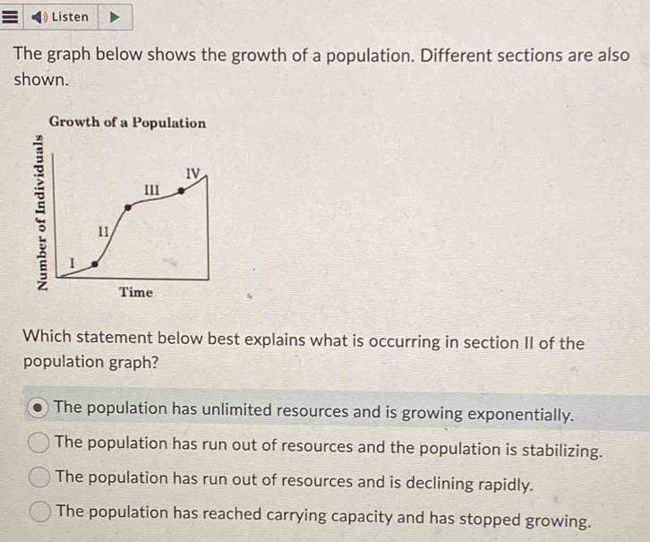 Solved: Listen The graph below shows the growth of a population ...