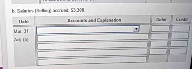 Salaries (Selling) accrued, $3,300.