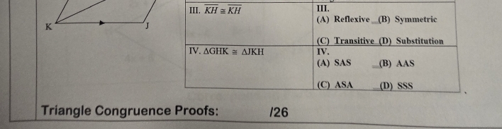 Triangle Congruence Proofs: /26