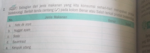 srper 
au ses 
2. (19s) Sebagian dari jenis makanan yang kita konsumsi sehari-hari merupk 
tanda centang (✓) pada kolom Benar ata 
a 
o 
s 
0