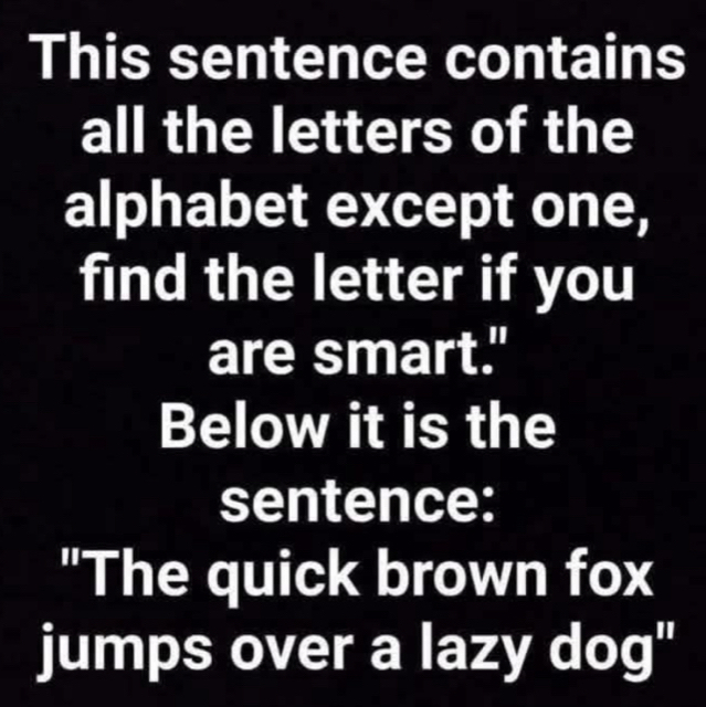 Solved: This sentence contains all the letters of the alphabet except ...