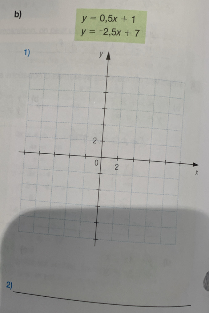 y=0,5x+1
y=-2,5x+7
_
2)