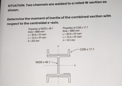 Solved: SITUATION. Two channels are welded to a rolled W section as ...