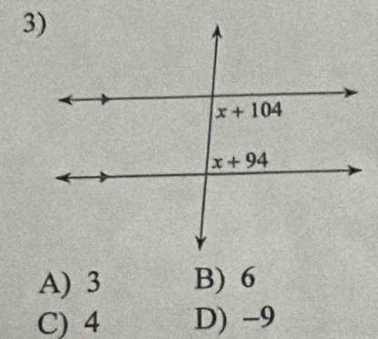 A) 3 B) 6
C) 4 D) -9