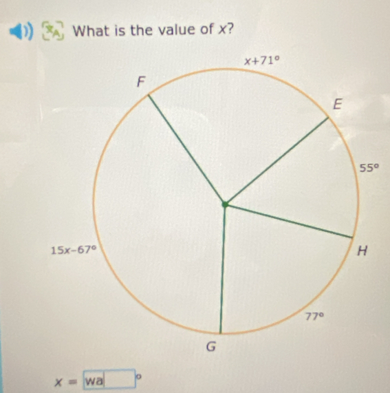 What is the value of x?
x= wa □°