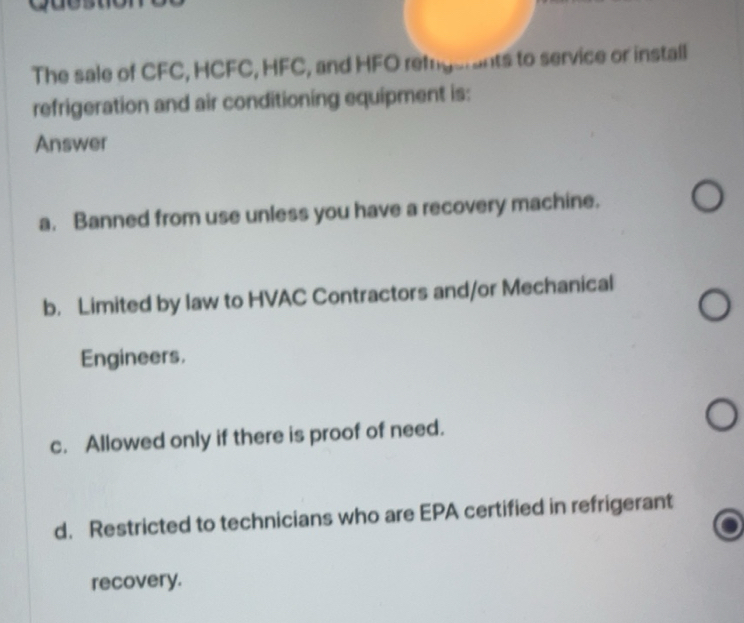 Gelöst:The sale of CFC, HCFC, HFC, and HFO remgerants to service or ...