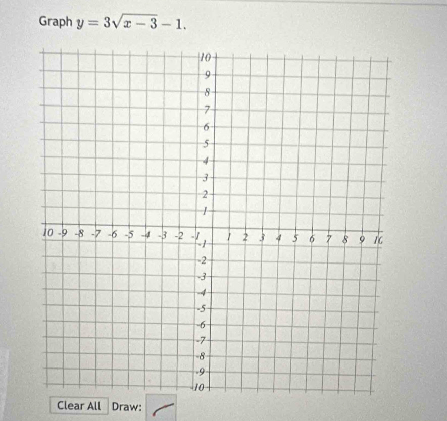 Graph y=3sqrt(x-3)-1. 
Clear All Draw: