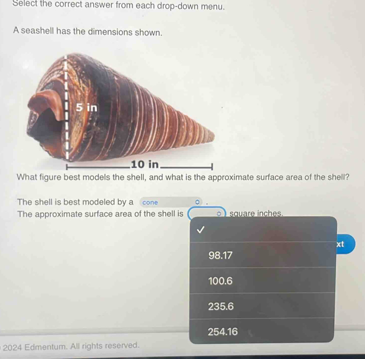 Solved: Select the correct answer from each drop-down menu. A seashell ...
