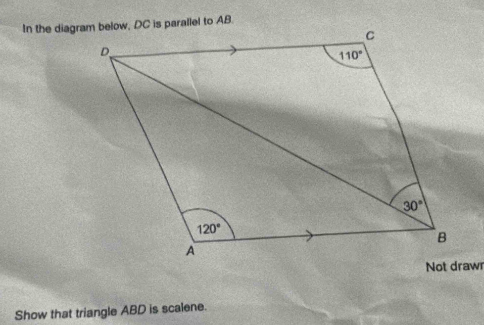 Show that triangle ABD is scalene.