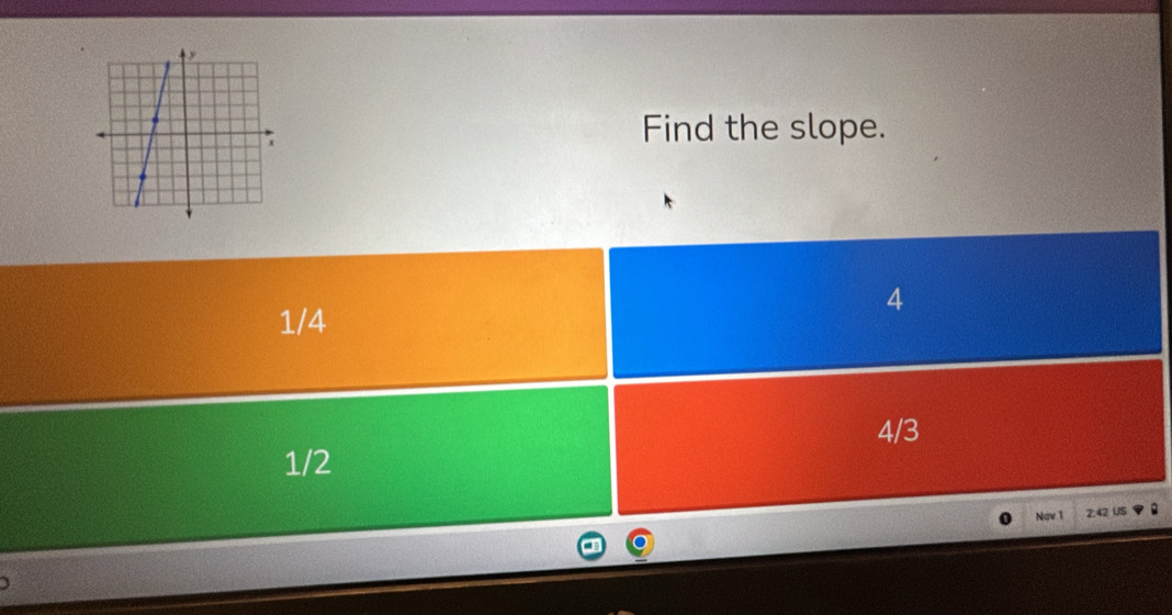 Find the slope.
1/4
4
4/3
1/2
Nav 1 2.42 US