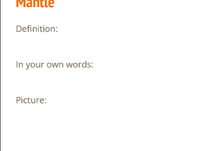 Mantle 
Definition: 
In your own words: 
Picture: