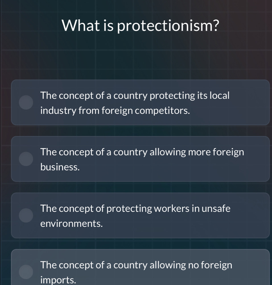 Solved: What is protectionism? The concept of a country protecting its ...