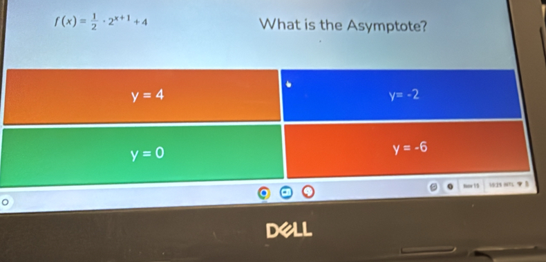 f(x)= 1/2 · 2^(x+1)+4 What is the Asymptote?