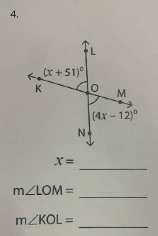 x=
_
m∠ LOM=
_
m∠ KOL=