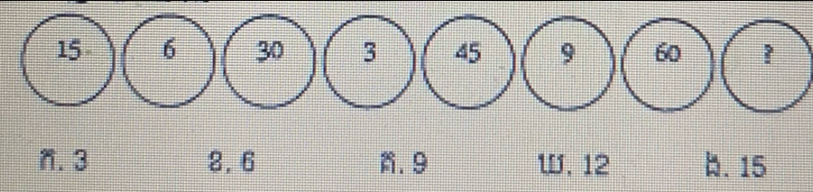 15 6 30 3 45 9 60
n. 3 8.6 m. 9 W. 12 b. 15