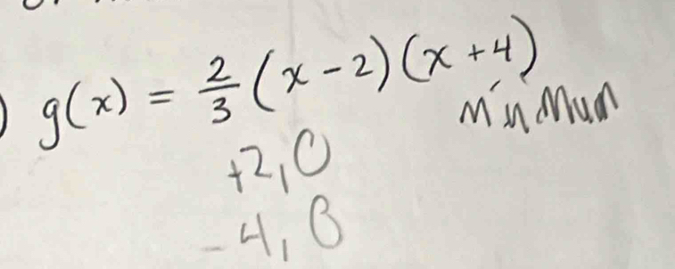 g(x)= 2/3 (x-2)(x+4)
MnMum
+2, 0
H_1 Y