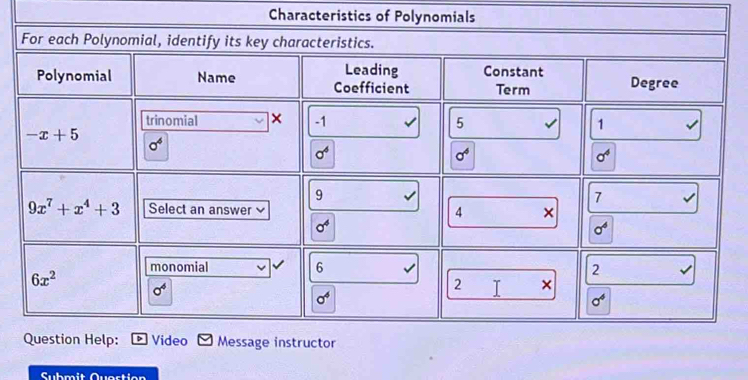 Characteristics of Polynomials
Submit Quortion