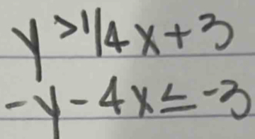 y>1/4x+3
-y-4x≤ -3