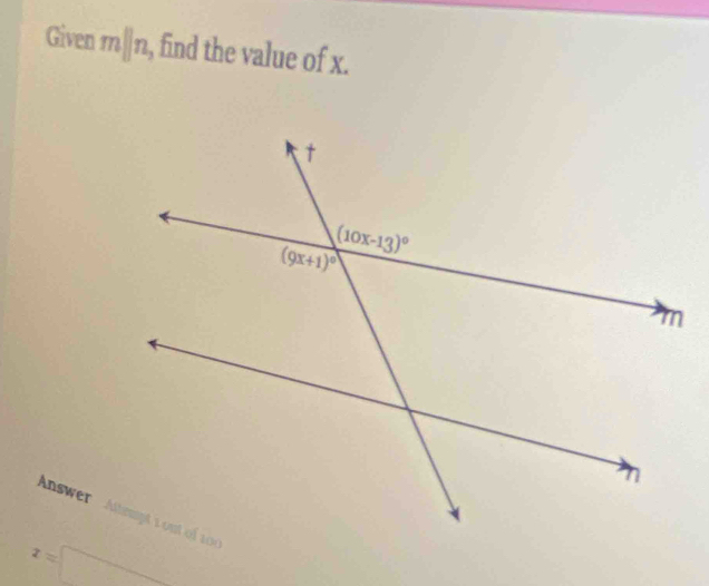 Given n nparallel n , find the value of x.
z=□