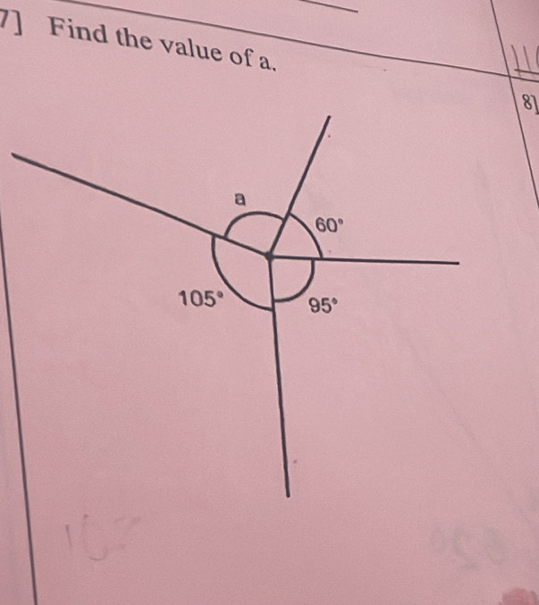 7] Find the value of a.
8
a
60°
105° 95°