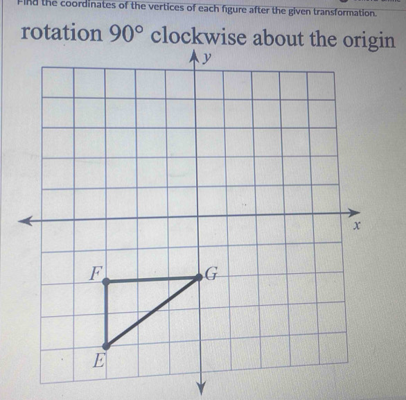 Find the coordinates of the vertices of each figure after the given transformation. 
rotation 90° clockwin