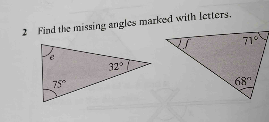 Find the missing angles marked with letters.