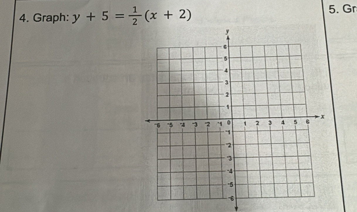 Graph: y+5= 1/2 (x+2)
5. Gr