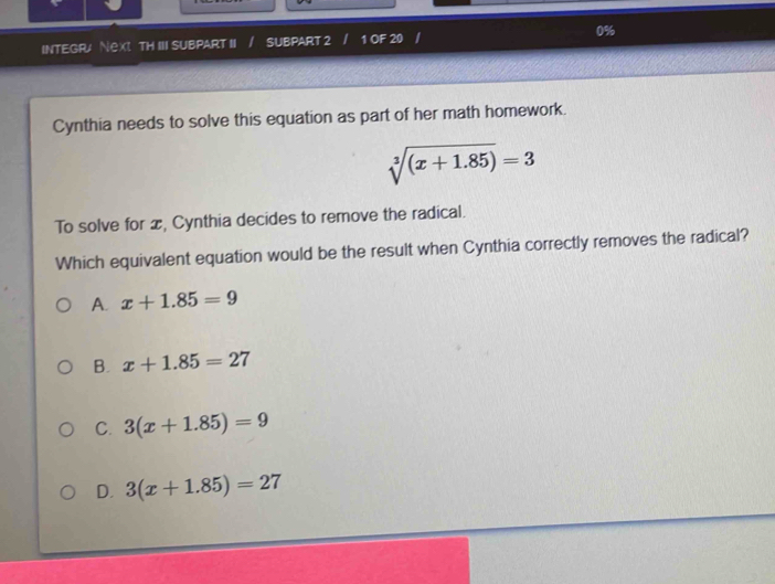 Solved: INTEGR/ Nex! TH III SUBPART II / SUBPART 2 / 1OF20 0% Cynthia ...