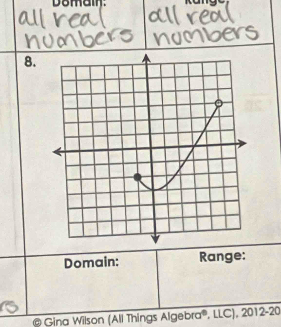 Domain: 
8. 
Domain: Range: 
@ Gina Wilson (All Things Algebra®, LLC), 2012-20