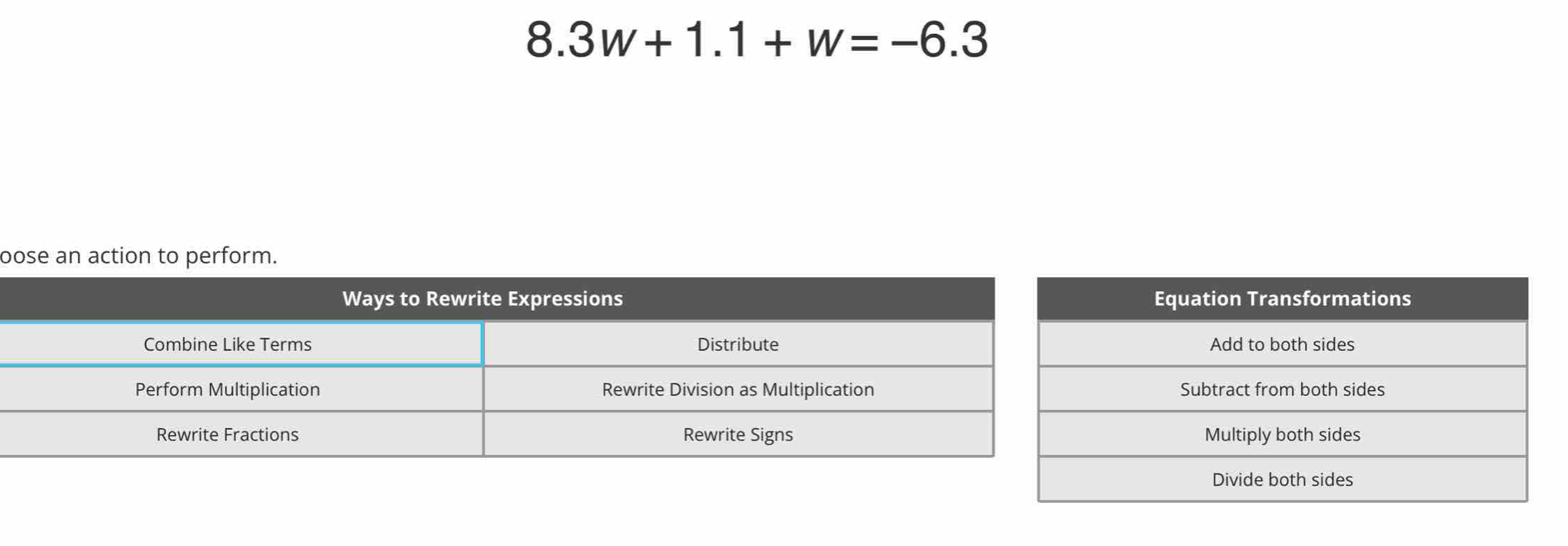 8.3w+1.1+w=-6.3
oose an action to per