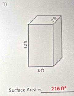 Surface Area = 216ft^2