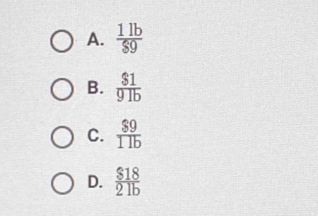 A.  11b/89 
B.  $1/91b 
C.  $9/11b 
D.  $18/21b 