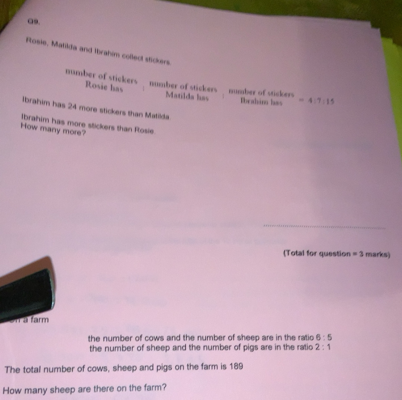 Solved: a9. Rosie, Matilda and Ibrahim collect stickers. number of ...