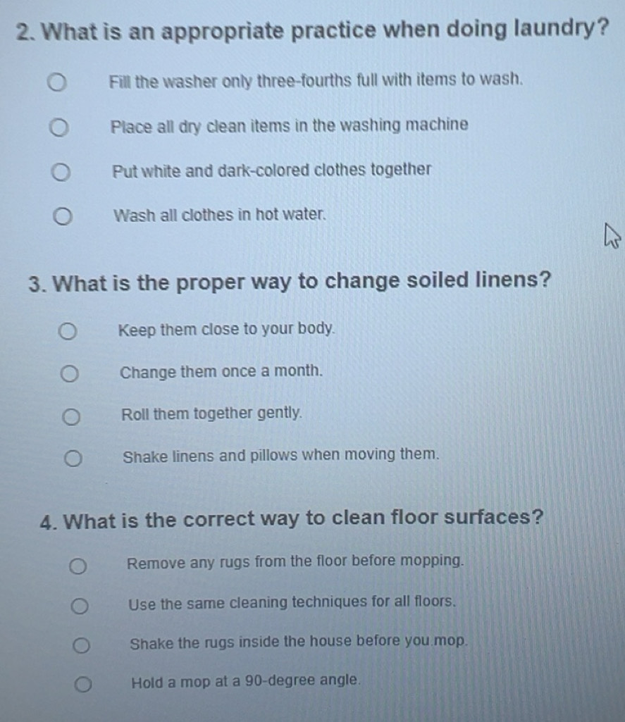 Solved: What is an appropriate practice when doing laundry? Fill the ...