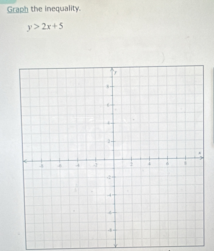 Graph the inequality.
y>2x+5