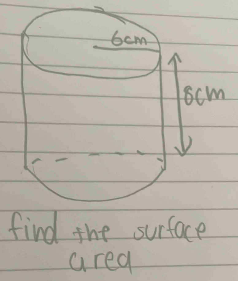 6cm
scm
find the surface 
area