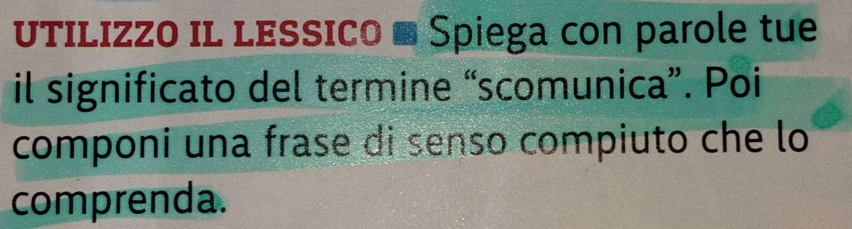 UTILIZZO IL LESSICO ■ Spiega con parole tue 
il significato del termine “scomunica”. Poi 
componi una frase di senso compiuto che lo 
comprenda.