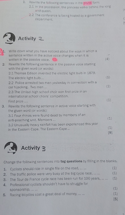 Solved: Rewrite the following sentences in the plural form: 2.1 In the ...
