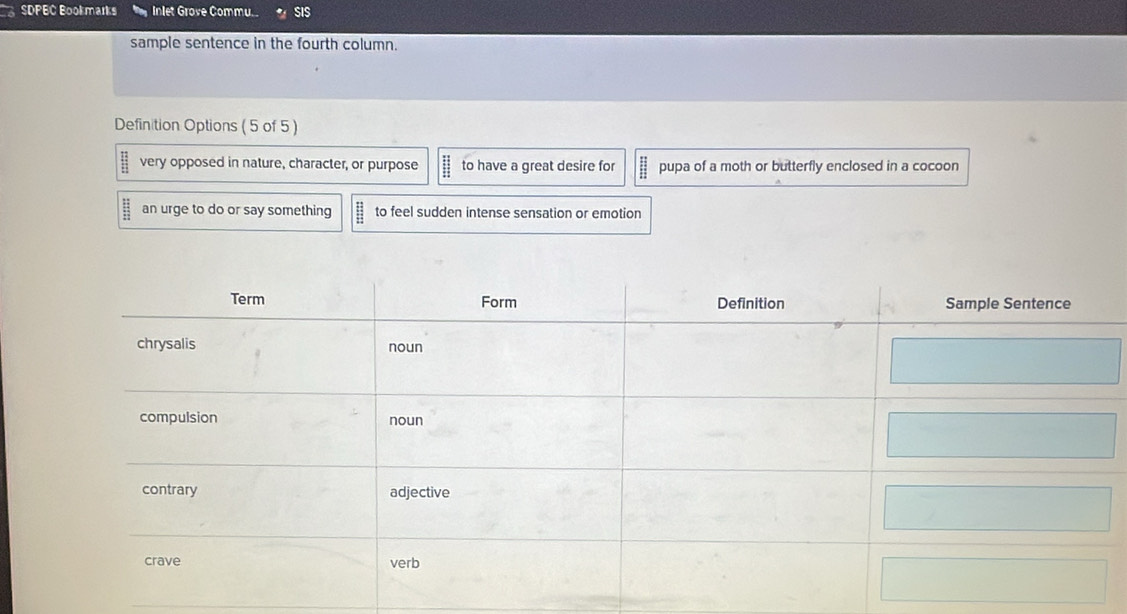 Solved: SDPEC Bookmarks Inlet Grove Commu. sample sentence in the ...
