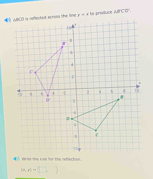 y=x to produce △ B'C'D'.
(x,y)to