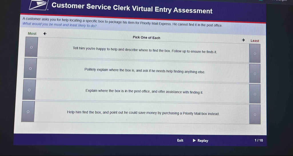 Solved: Customer Service Clerk Virtual Entry Assessment A customer asks you for help locating a ...