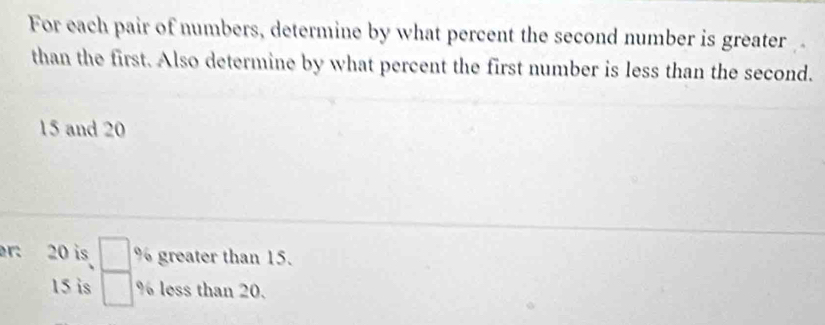 Solved: For each pair of numbers, determine by what percent the second ...