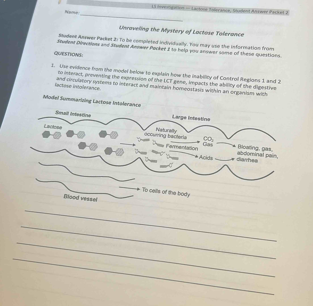 Solved: LS Investigation — Lactose Tolerance, Student Answer Packet 2 ...
