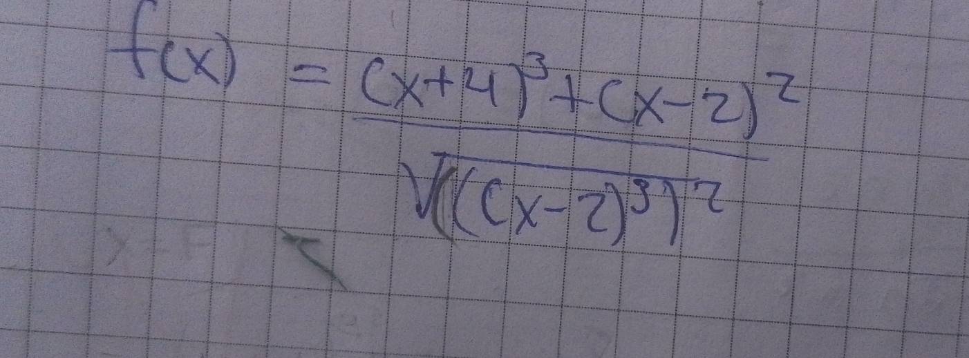 f(x)=frac (x+4)^3+(x-2)^2sqrt(((x-2)^3))^2