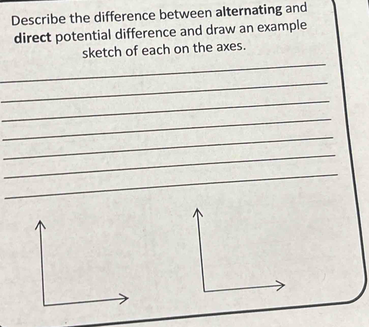 Solved: Describe the difference between alternating and direct ...
