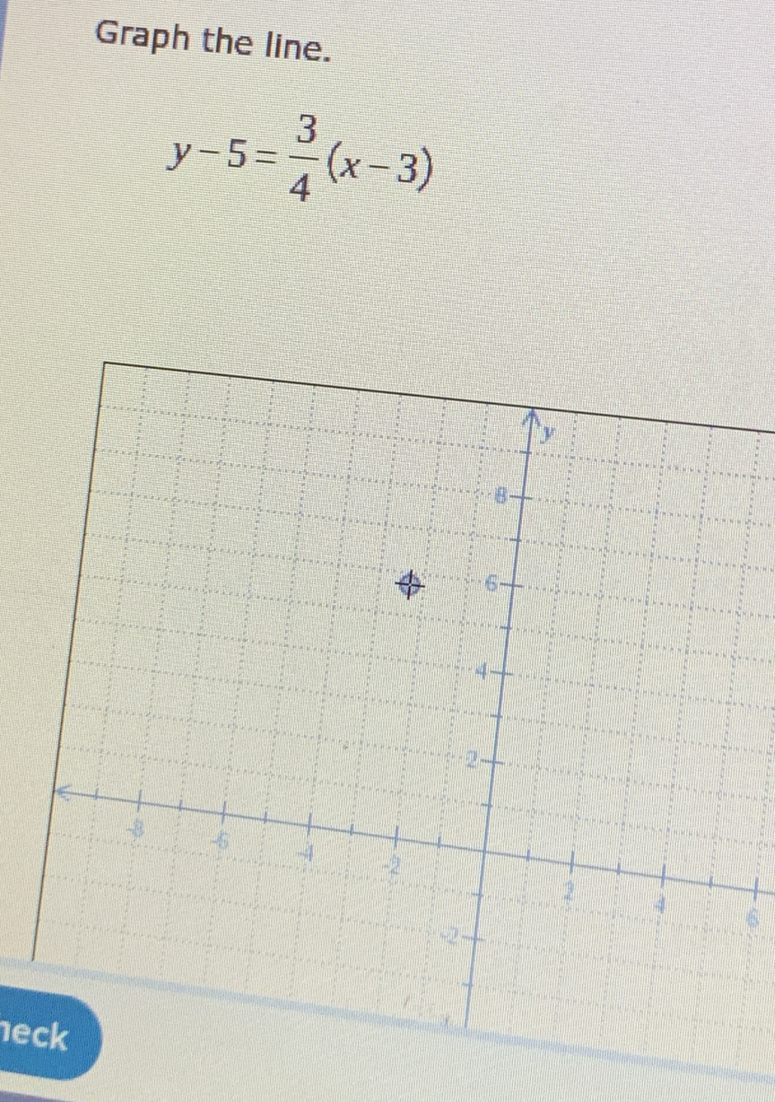 Graph the line.
y-5= 3/4 (x-3)
6 
eck