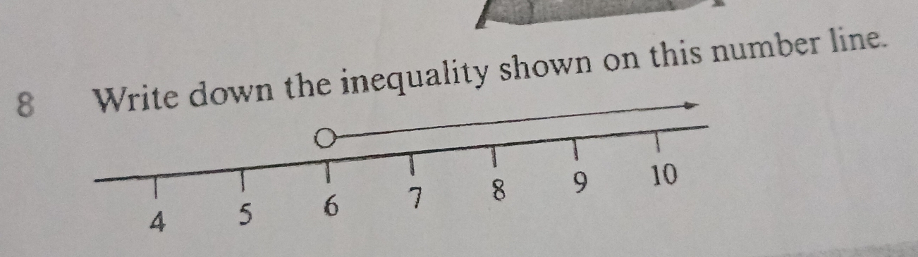 8n the inequality shown on this number line.